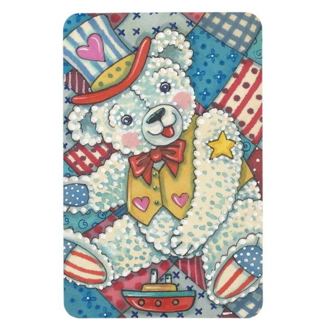 Flexible PATRIOTIQUE TEDDDY BEAR & QUILT MAGNET Large (Vertical)