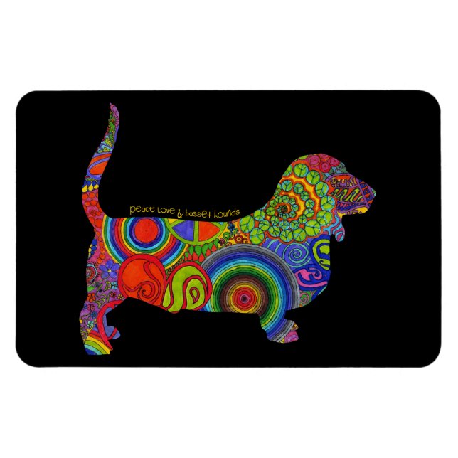 Flexible "Peace Love & Basset Hounds" Pop Art Magnet (Horizontal)