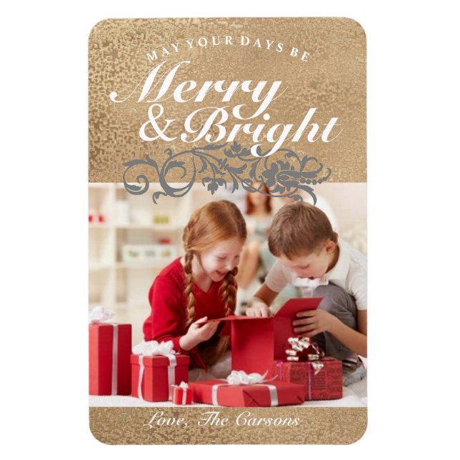 Flexible Photo Magnet - Merry & Bright Gold (Vertical)