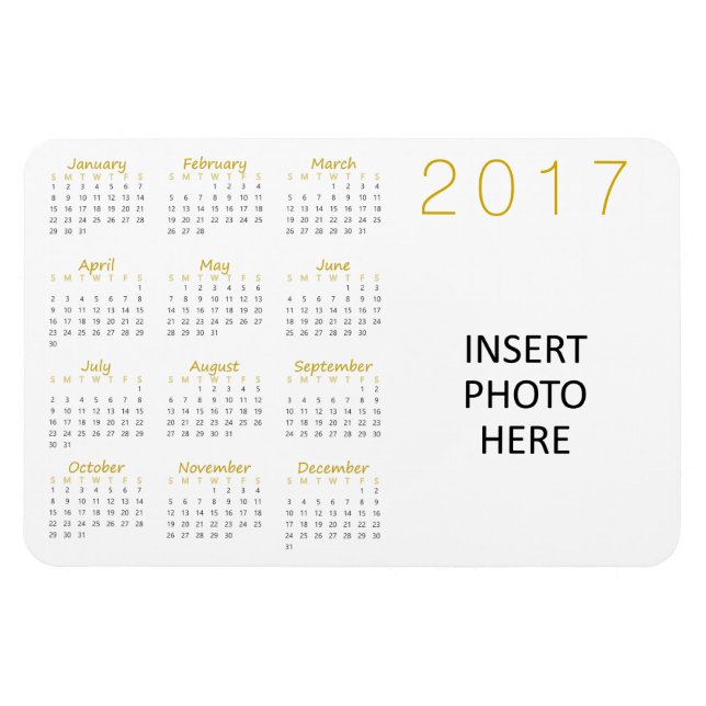 Flexible Photo personnalisée Calendrier 2017 Magnet Gold &  (Horizontal)