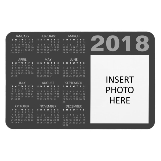 Flexible Photo personnalisée Magnet Calendrier 2018 - Gris (Horizontal)