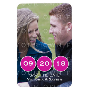 Flexible Pink Modern Circles Photo Save the Date Magnet