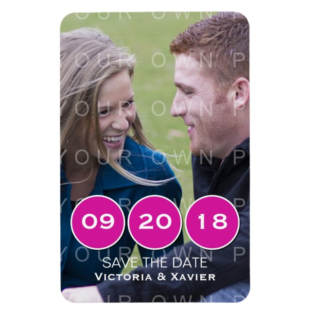 Flexible Pink Modern Circles Photo Save the Date Magnet (Vertical)