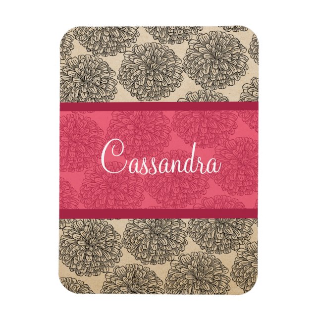 Flexible Pink Vintage Zinnia Premium Magnet (Vertical)
