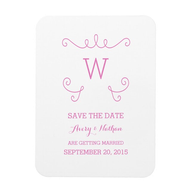 Flexible Pink Whimsical Flourish Save the Date Magnet (Vertical)