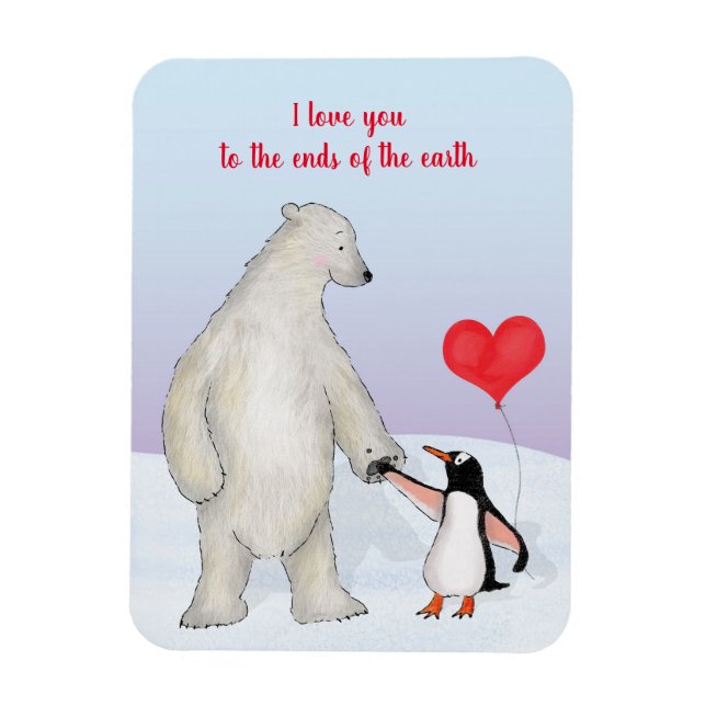 Flexible Polar bear and penguin 'love you' magnet (Vertical)