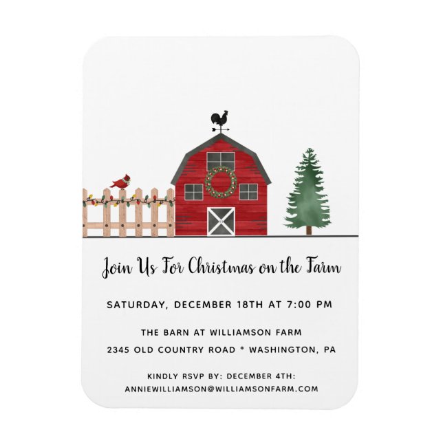 Flexible Red Barn Pays Fête de Noël Magnet d'invitation (Vertical)