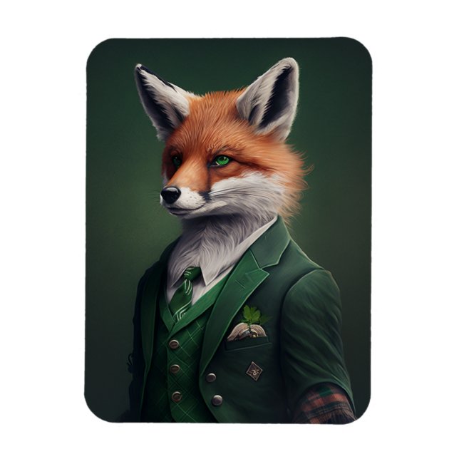 Flexible Red Fox in a Green St. Patrick's Day Suit Magnet (Vertical)