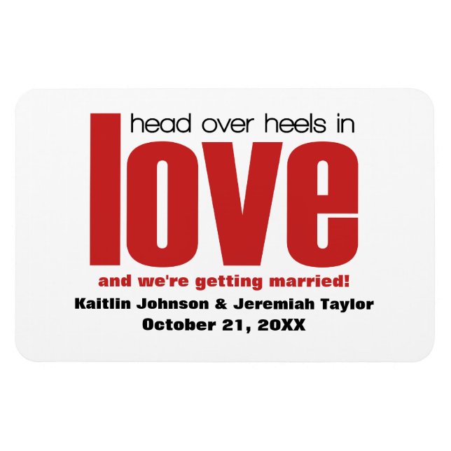 Flexible Red Head Over Heels Save the Date Magnet (Horizontal)