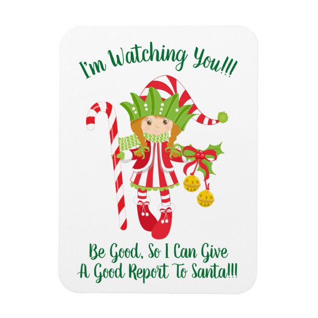 Flexible Red Headed Girl Elf Christmas Frigo Magnet (Vertical)