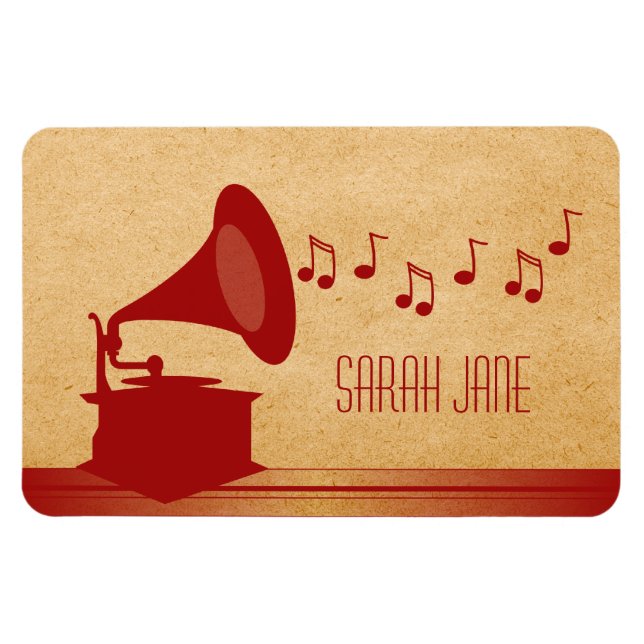 Flexible Red Vintage Gramophone Premium Magnet (Horizontal)