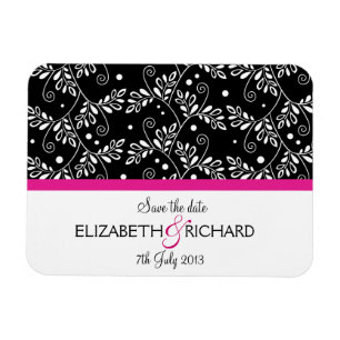 Flexible Retro noir blanc floral 'Sauvez la date' Magnet