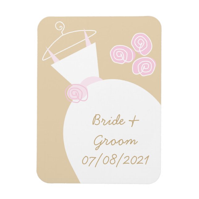 Flexible Robe de mariée Rose Beige 'Noms et Date' Magnet (Vertical)