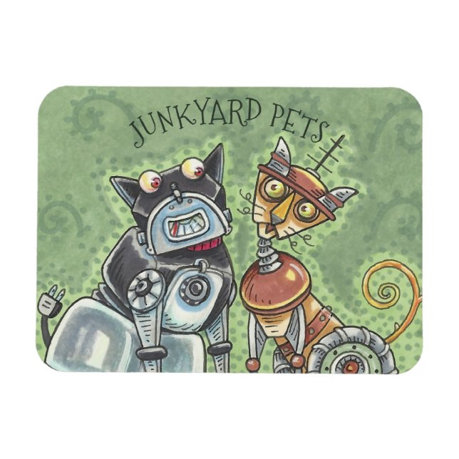 Flexible Robots Junkyard Cat And Dog MAGNET *Personnaliser (Horizontal)