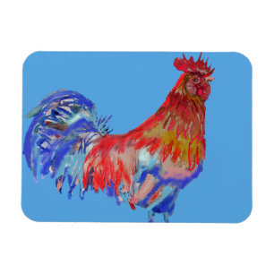 Flexible Rooster rouge coloré peinture Blue Fridge Magnet