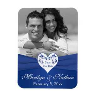 Flexible Royal Blue White Floral Heart Mariage Photo Magnet