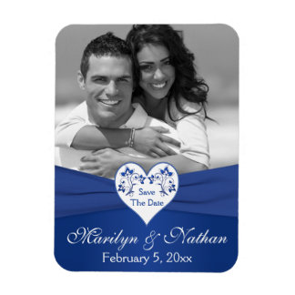 Flexible Royal Blue White Floral Heart Mariage Photo Magnet