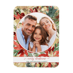 Flexible Rustique Rouge Fête Florale Magnet photo de Noël