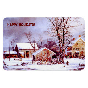 Flexible Scène D'Hiver vintage. Magnet cadeau de Noël