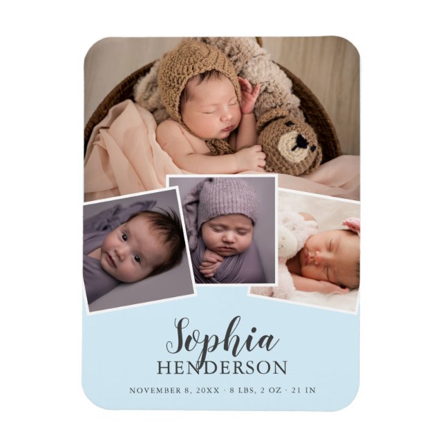 Flexible Script Photo Birth Light Blue Magnet (Vertical)