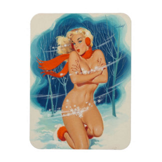 Flexible Sexy Winter Pin Up Girl Christmas Magnet