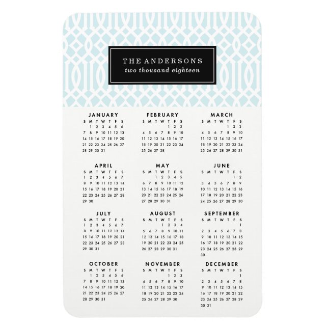 Flexible Sky Blue Trellis | Magnet Calendrier 2018 (Vertical)