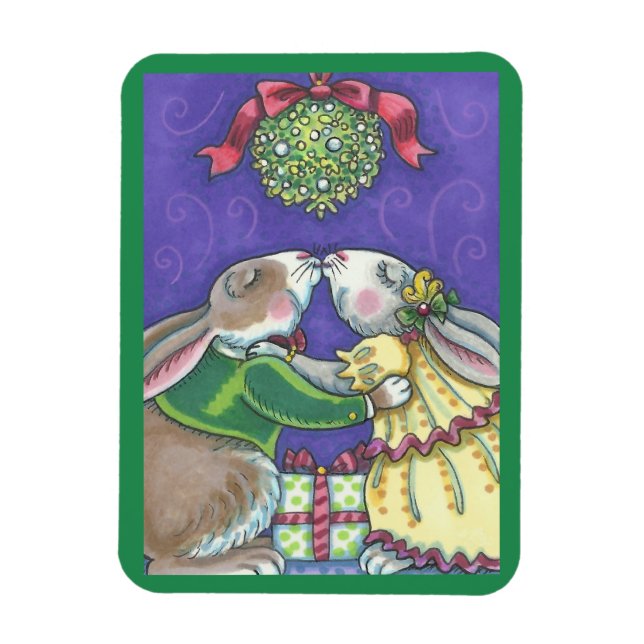 Flexible Sous la Mistletoe CHRISTMAS RABBITS MAGNET (Vertical)