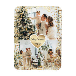 Flexible Sparkly Gold Heart Photo Merry Christmas Magnet