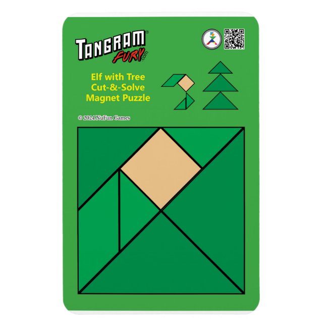 Flexible Tangram Christmas Elf Magnet - Assis près de l'arb (Vertical)