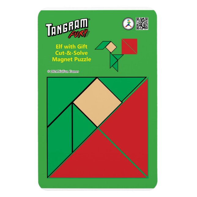 Flexible Tangram Christmas Elf Magnet - Elfe avec présent (Vertical)