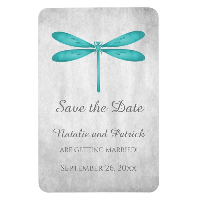 Flexible Teal Dragonfly Save the Date Magnet (Vertical)