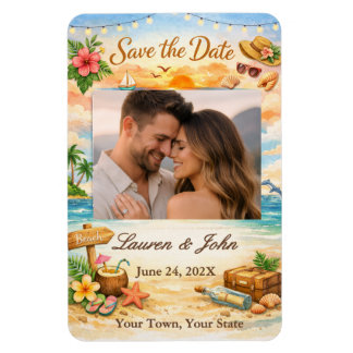 Flexible Tropical Bliss Photo Save Date Wedding Magnet