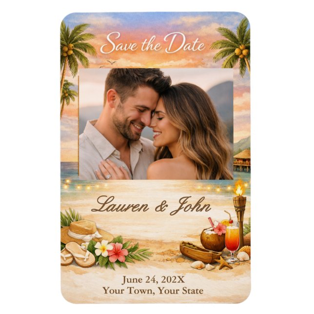 Flexible Tropical Breeze Photo Save The Date Wedding Magnet (Vertical)