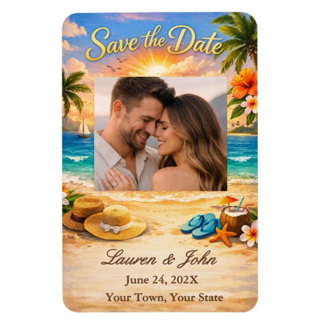 Flexible Tropical Eternity Photo Save Date Wedding Magnet (Vertical)
