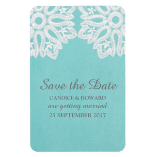 Flexible Turquoise Elegant Lace Save the Date Flexi Magnet