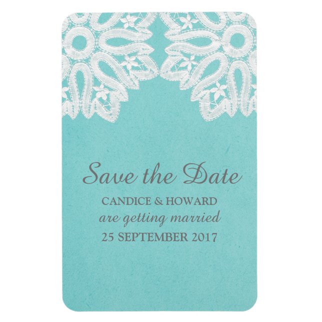 Flexible Turquoise Elegant Lace Save the Date Flexi Magnet (Vertical)
