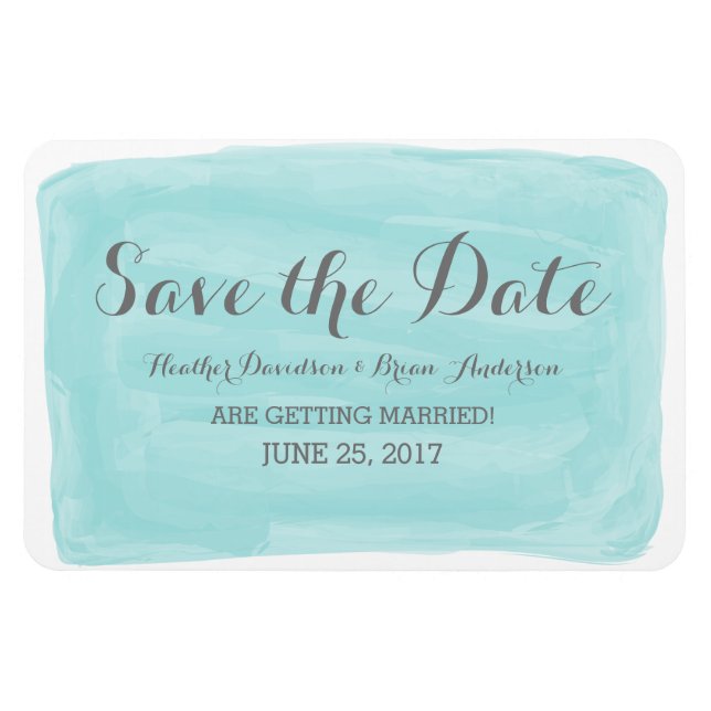 Flexible Turquoise Watercolor Save the Date Magnet (Horizontal)