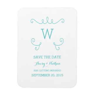 Flexible Turquoise Whimsical Flourish Save the Date Magnet