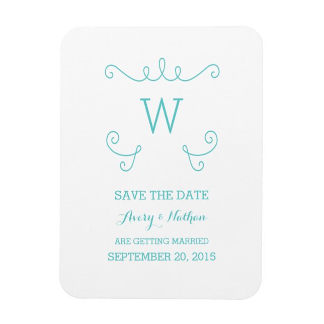 Flexible Turquoise Whimsical Flourish Save the Date Magnet (Vertical)