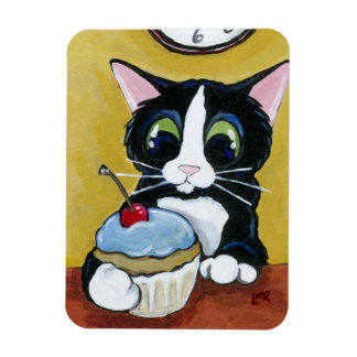 Flexible Tuxedo Cat & Cupcake Art Magnet Premium