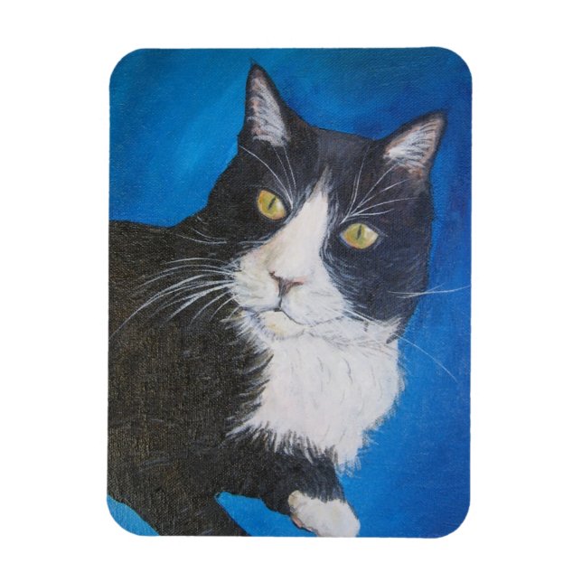 Flexible Tuxedo Chat Pet Art Magnet Customisé Options cadea (Vertical)