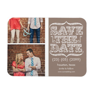 Flexible Vintage Beige & blanc Enregistrer la date Magnet p