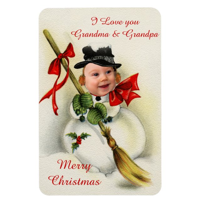 Flexible Vintage Christmas Snowman Custom Photo Magnet (Vertical)