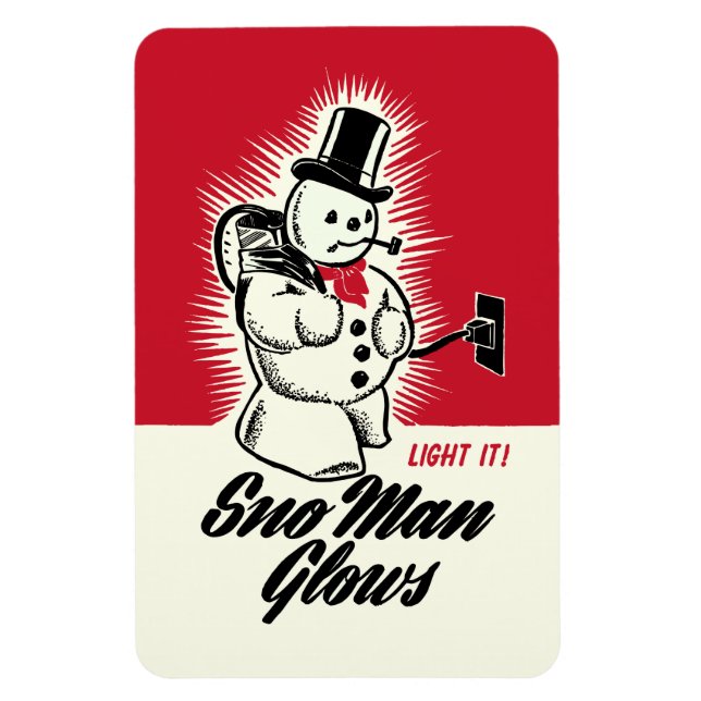Flexible Vintage Noël Sno Man Glows Magnet (Vertical)