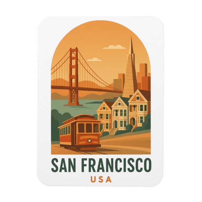 Flexible Vintage San Francisco Travel Magnet | Golden Gate  (Vertical)