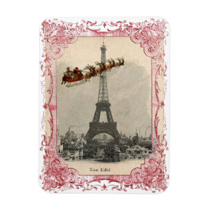 Flexible Vintage Santa over Paris Christmas Magnet
