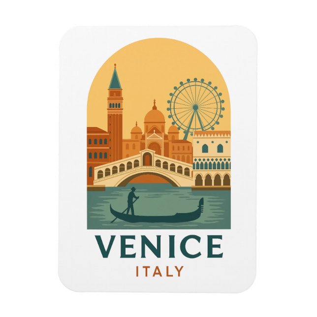 Flexible Vintage Venice Italy Travel Magnet – Retro Gondola (Vertical)