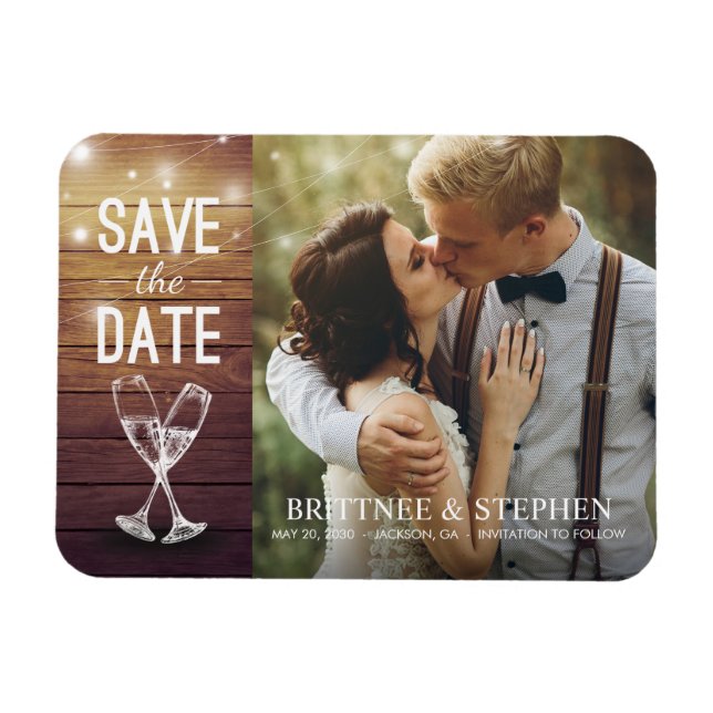 Flexible Wedding Save The Date Photo Magnet Champagne Glass (Horizontal)