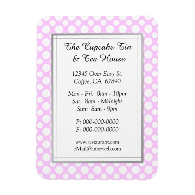 Flexible White Polka Dots on Pink Restaurant Custom Magnet (Vertical)