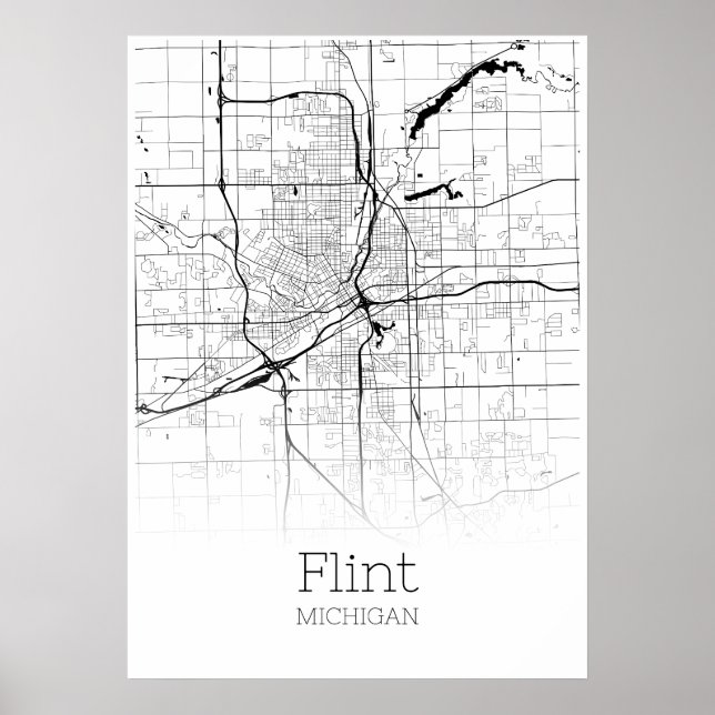 Flint Map - Michigan - City Map Poster (Devant)